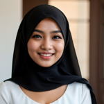 A malay hijab girl, smiling, low neck blouse,