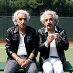 Keith Richards and Albert Einstein play tennis