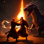 Monk in robes fighting a dragon