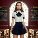 Picture of Natalie Portman in a Catholic school uniform.