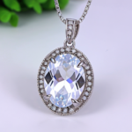 best quality, 4k, best lighting, best shadows, intricate details, silver filigree oval-shaped pendant with clear quartz crystal gem navette cut, front view, forward-facing