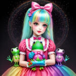 The doll Rainbow bright, strangling a frog, sparkles everywhere