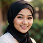 A malay hijab girl, smiling, low neck blouse,