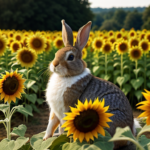 Rabbit in a sunflower field