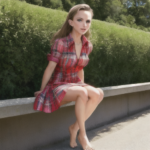 Picture of Natalie Portman barefoot in a plaid dress