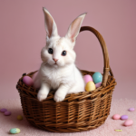 Picture or a bunny and a kitten in an Easter basket