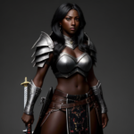 dark skinned woman warrior holding a sword