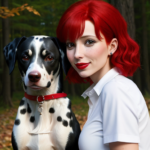 Picture of Kimberly Radek with red hair and a Dalmatian