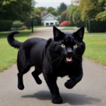 AI Image: Black cat chasing a big dog