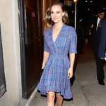 Picture of Natalie Portman barefoot in a plaid dress