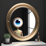 a mirror that is coming to life. it has eyes and a mouth and arms