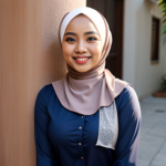 A malay hijab girl, smiling, tight blouse