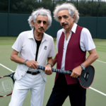 Keith Richards and Albert Einstein play tennis