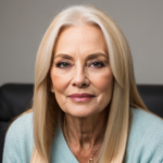 65 year old woman with long blonde hair