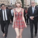 Picture of Taylor Swift barefoot in a plaid dress