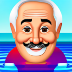 digital art style, caricature version of an old man palying pool