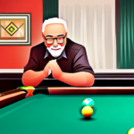 digital art style, caricature version of an old man playing pool