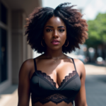 a full size black woman dressed in lace top, cinematic shot, dynamic lighting, 75mm, Technicolor, Panavision, cinemascope, sharp focus, fine details, 8k, HDR, realism, realistic, key visual, film still, cinematic color grading, depth of field