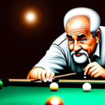 caricature style digital art of an old man playing pool.