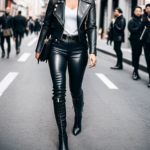 Powerful woman dressed in leather and wearing boots