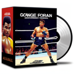 Create a stunning product photograph with 2 items: 1: A George Foreman Grill in a box, and 2: an appealing shot of Muhammed Ali on a box of DVD’s