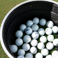 golfballs spilled in a bucket