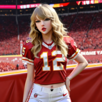 Create a picture of Taylor swift wearing a chiefs nfl jersey