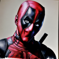 a watercolor photo of deadpool