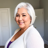 60 year old woman white hair chubby fat