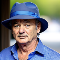 bill murray a blue hat and blue shirt