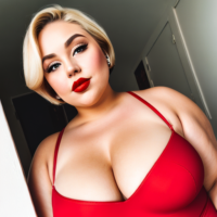 Overweight fat blonde red lipstick big arms innocent short hair