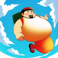 A fat guy jumping in a feminine way