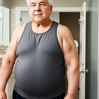 Granny fat elderly gray hair tank top fat overweight bathroom