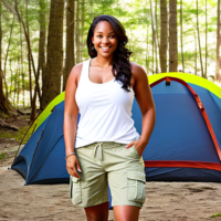 Dat woman chubby cargo shorts white tank camping