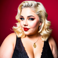 Overweight fat blonde red lipstick big arms