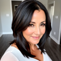 Dark hair dark features 45 year old woman