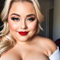 Overweight fat blonde red lipstick