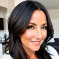 Dark hair dark features 45 year old woman