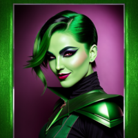 beautiful androgyne full face glamourous green goblin graphic portrait in fairy gothic armor