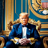 Donald J. Trump, masterpiece, 8k, hyperrealistic portrait, detailed face, detailed skin, photography, hq, photorealistic, King, emperor, 1700’s, 18th century, blue, throne room, Royal Blue