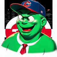 slimer from ghostbusters wearing a chicago cubs hat