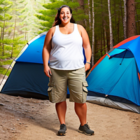 fat woman chubby cargo shorts white tank camping