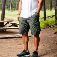 fat chubby cargo shorts white tank camping