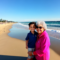 Grammy and grandson beach