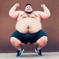 A fat guy jumping in a feminine way