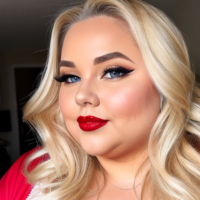 Overweight fat blonde red lipstick