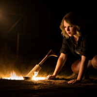 Shadowy Taylor Swift butchering a cow hyper-realistic detailed skin