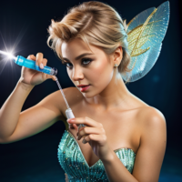 Tinkerbell jabbing with a syringe