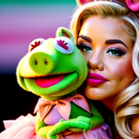 Kermit the frog kissing miss piggy