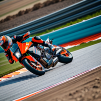 KTM Super Duke racing on a track leaned in a corner